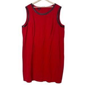 Talbots Faux Leather Trim Sleeveless Sheath Dress Size 24W RED Office Stretch